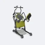 Mover Flexi Electric schuin van voren met beide zitvlakken opengedraaid en de handbediening aan het frame