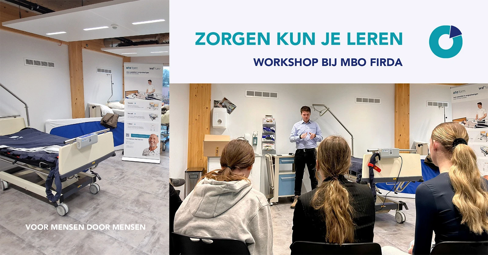 Zorg kun je leren. Op de foto is een workshop bij Firda afgebeeld.