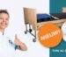 Turn All PressureCare. Links een lachende zorgverlener met twee duimen omhoog, in het midden een zorgbed waarin het wisselligsysteem onder het matras zichtbaar is, rechts een tekening van de opbouw in lagen met de aanduiding nieuw.